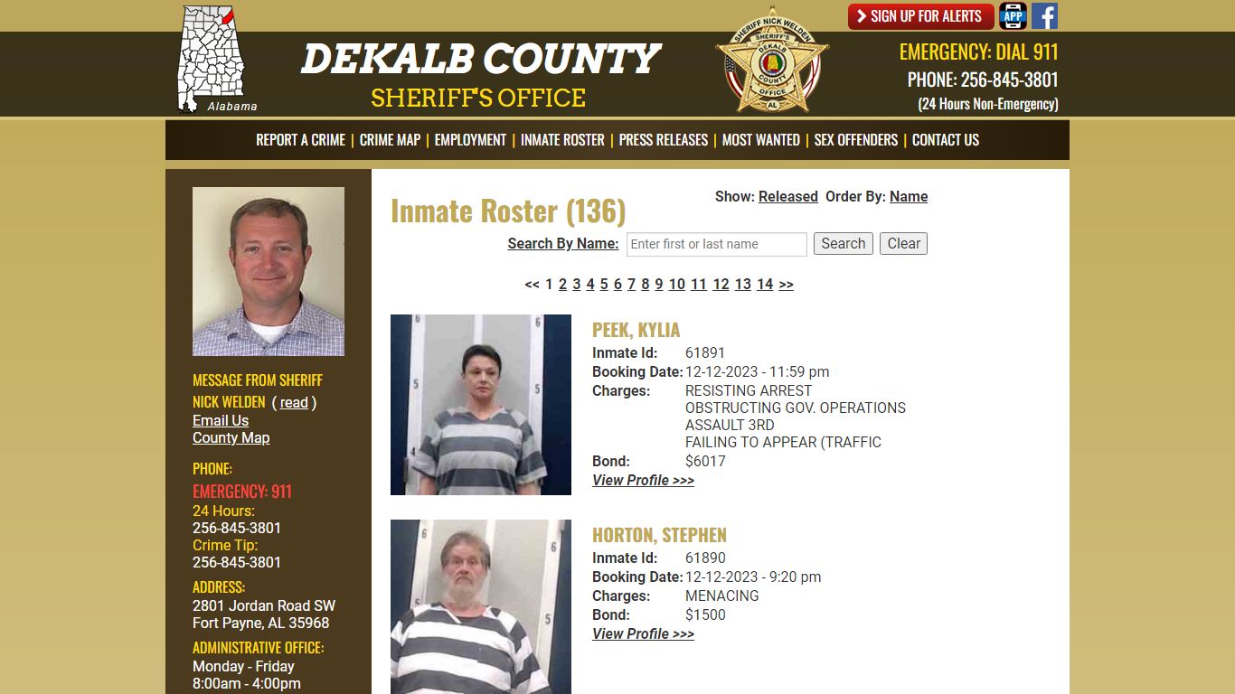 Inmate Roster (148) - DeKalb County Sheriff's Office - Fort Payne, Alabama