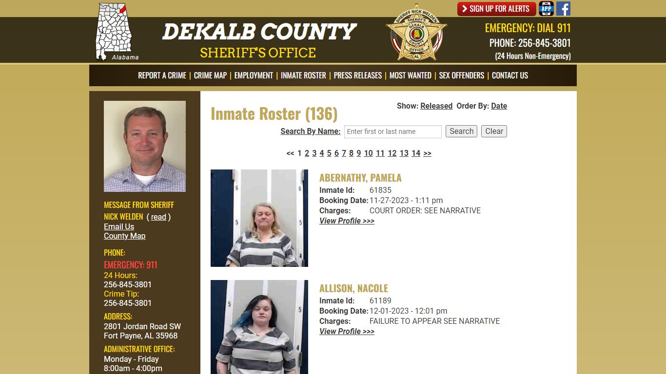 Inmate Roster (146) - DeKalb County Sheriff's Office - Fort Payne, Alabama